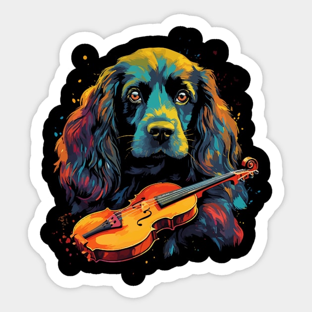 Field Spaniel Playing Violin Sticker by JH Mart